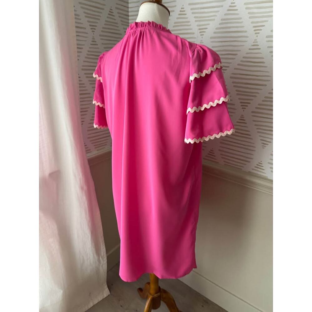 Jess Lea Women’s Large Pink Kersten Ric Rac Ruffle Shift Dress - Picture 5 of 7